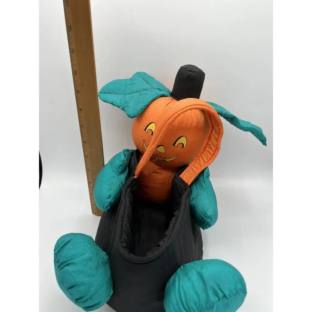 Vintage Halloween Pumpkin Head Plush Candy Basket Trick or Treat Decoration